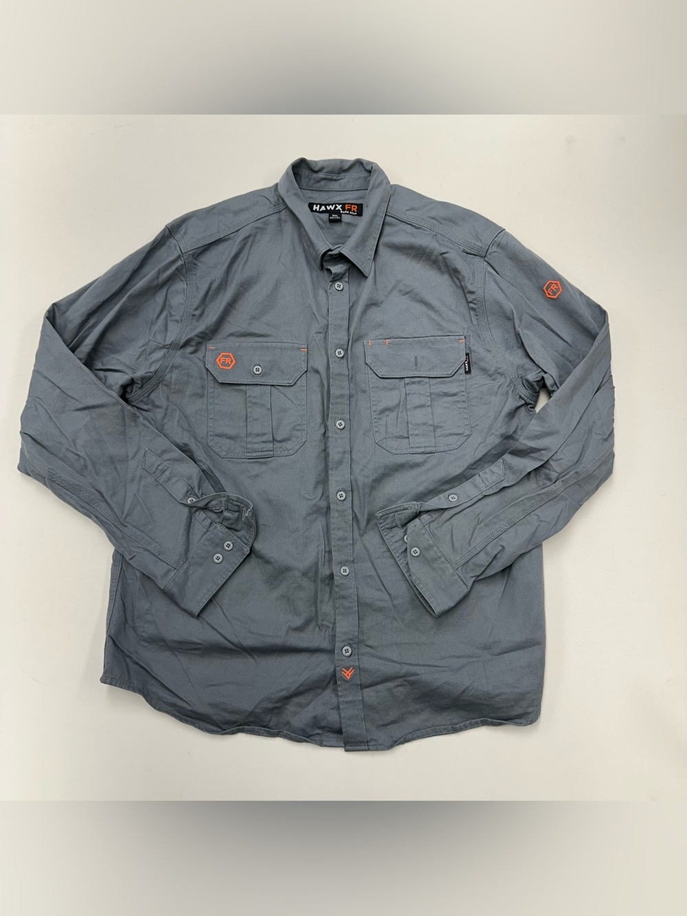 Hawx FR Flame Resistant Button Down Shirt Men’s 2XL Long Sleeve Gray Collared
